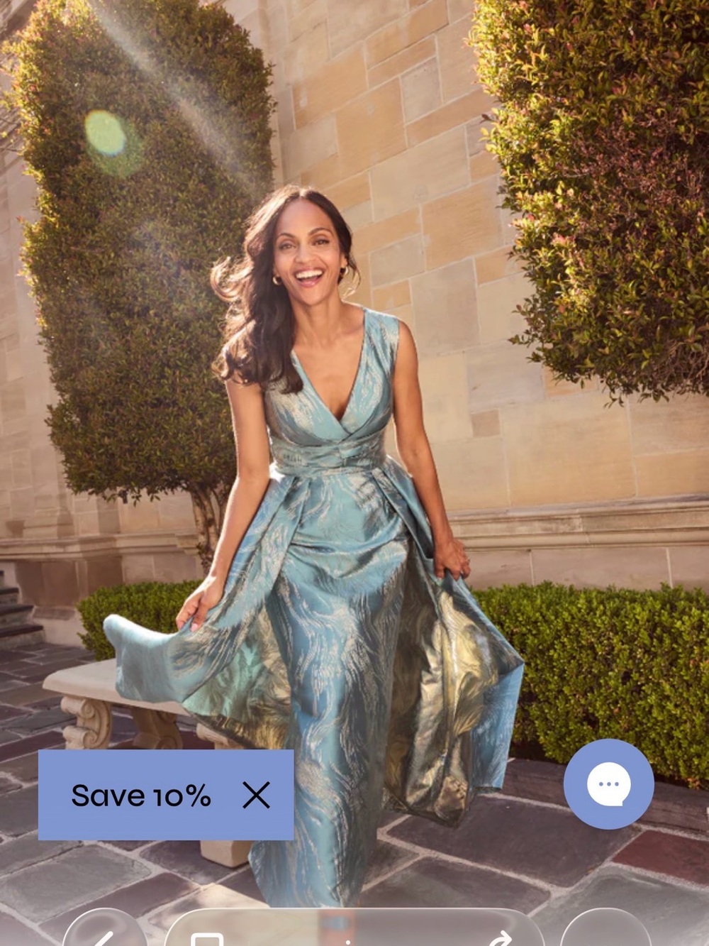 Alex Evenings Metallic Aqua V-Neck Gown